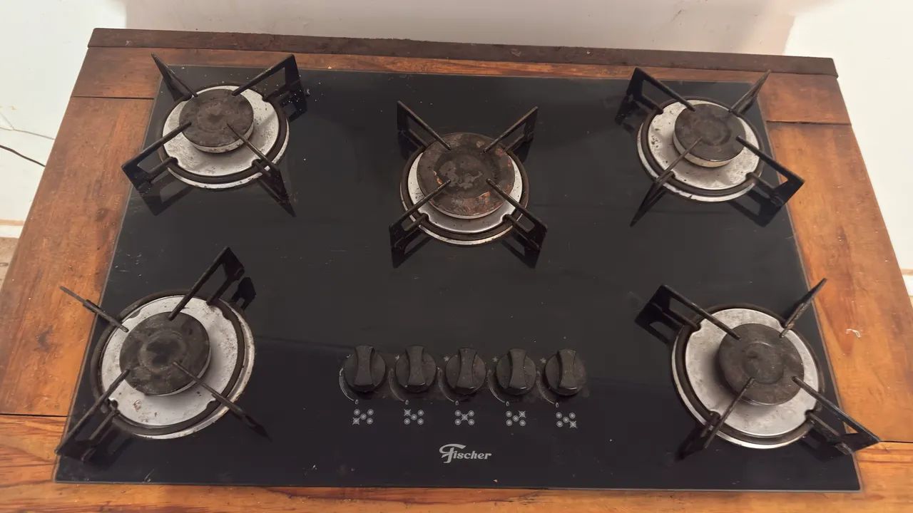 Cooktop Fischer 5 Bocas + Bancada em Ferro e Madeira 