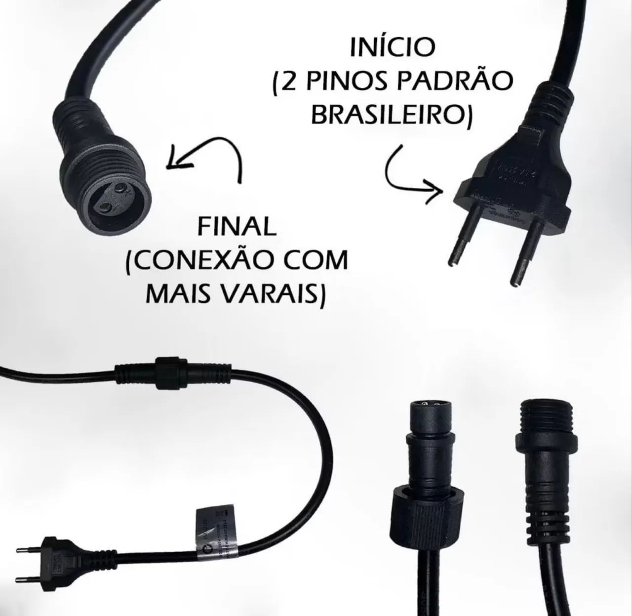 Varal de Luzes Cordão de Iluminação 10 Soquetes Preto 10m - Foto 3