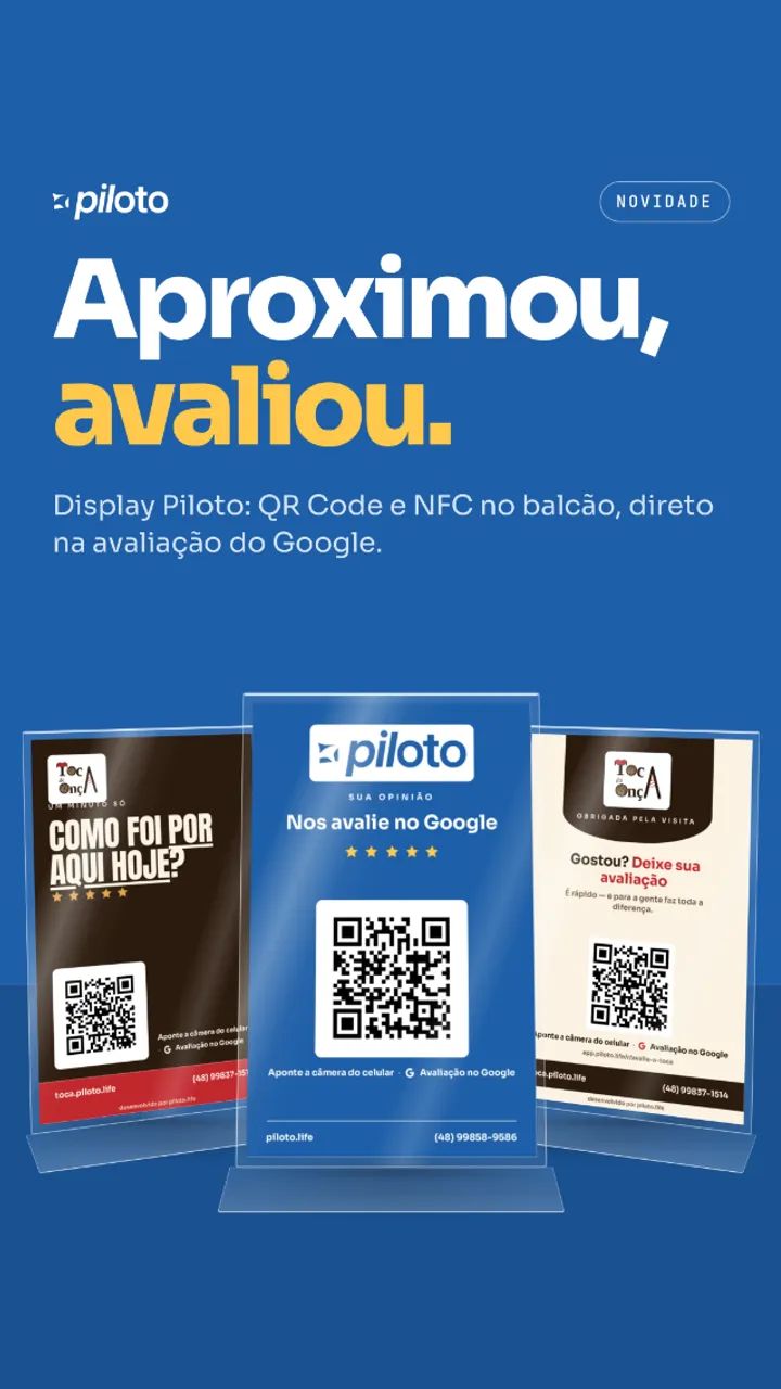 Placa de Avaliação Google com NFC e QR Code, display de acrílico para balcão