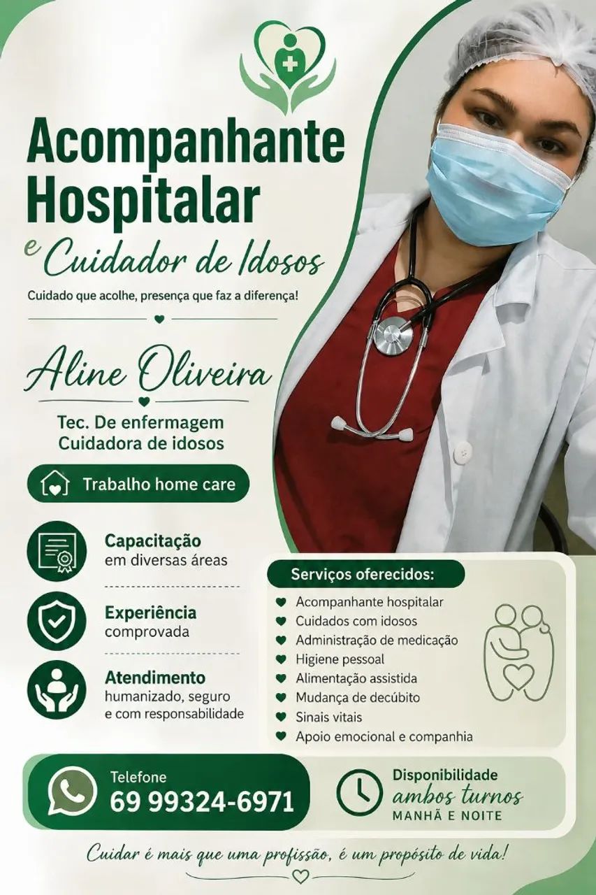 Cuidadora de idosos e acompanhante hospitalar 