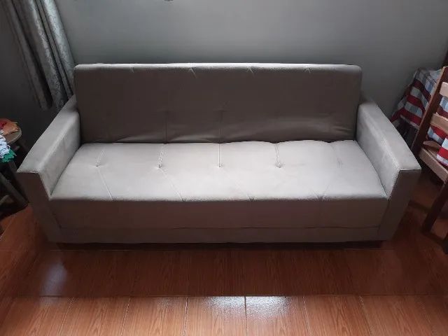Sofá cama usado - (Aurora Suede/Adonai Estofados/Bege/Com Defeito/Retirada)