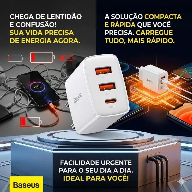 Carregador de Parede Baseus Compact Fast Charger 2U+C 30W - Foto 2
