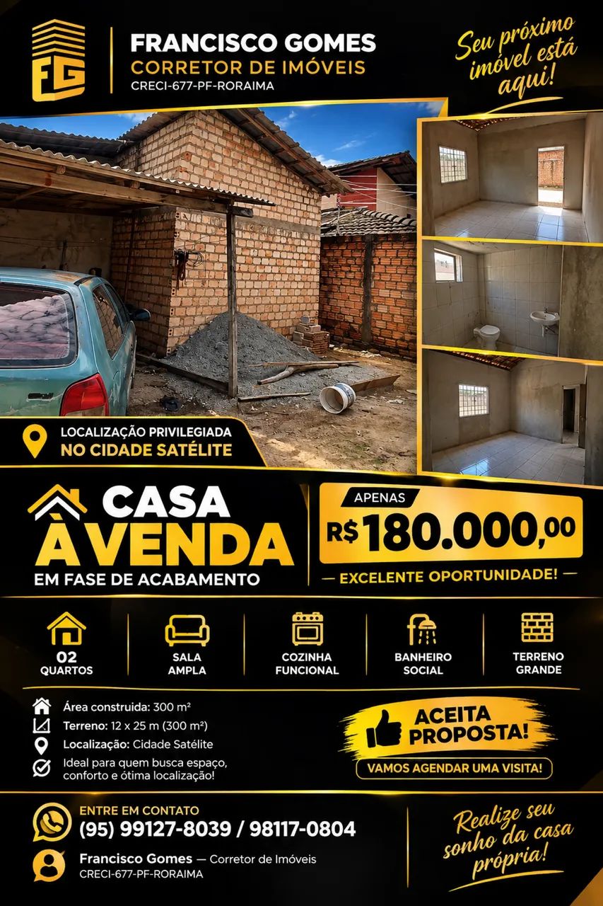 Casa ampla em fase de acabamento disponível para venda -cidade satélite 