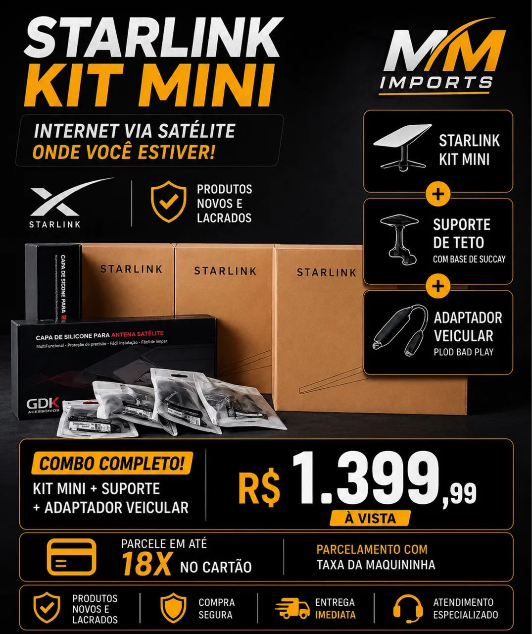 Starlink mini + kit veicular Lacrada 1 ano Garantia 