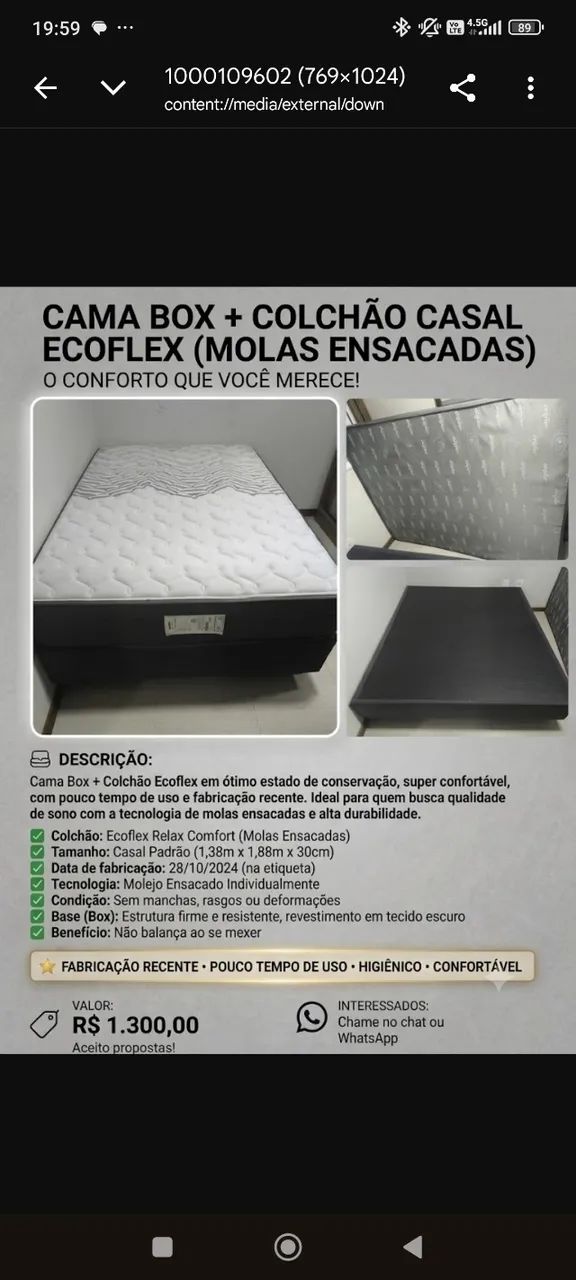 Cama Box + Colchão Casal EcoFlex molas ensacadas