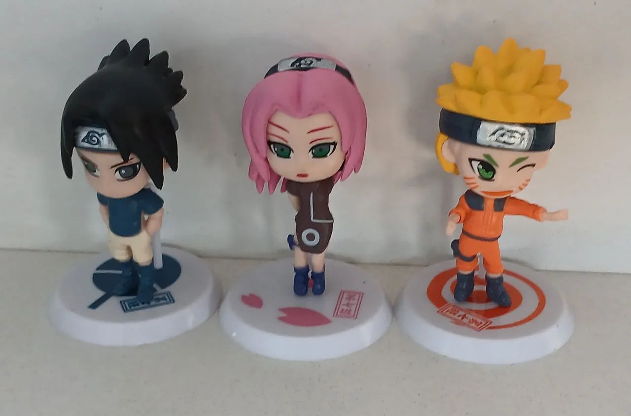LOTE 3 BONECOS ACTION FIGURES MINIATURAS NARUTO CLASSICO SHIPPUDEN SASUKE E SAKURA