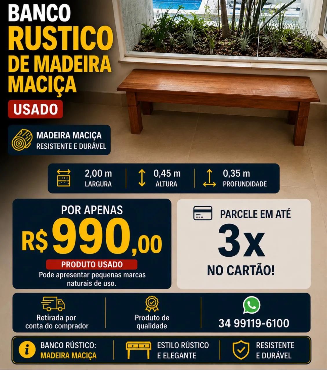 BANCO MADEIRA MACIÇA NOVÍSSIMO 
