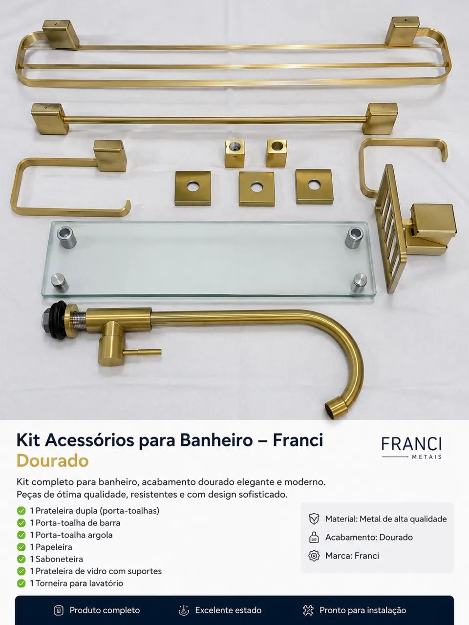 Kit metais banheiro Dourado 