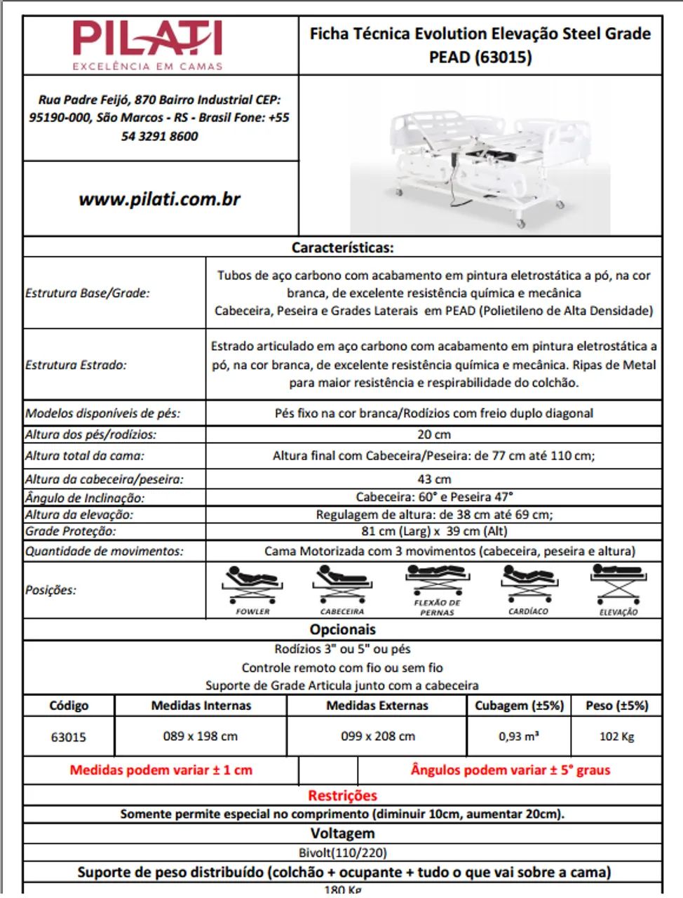 Cama Hospitalar Evolution Elevação Steel Grade PEAD - Foto 5