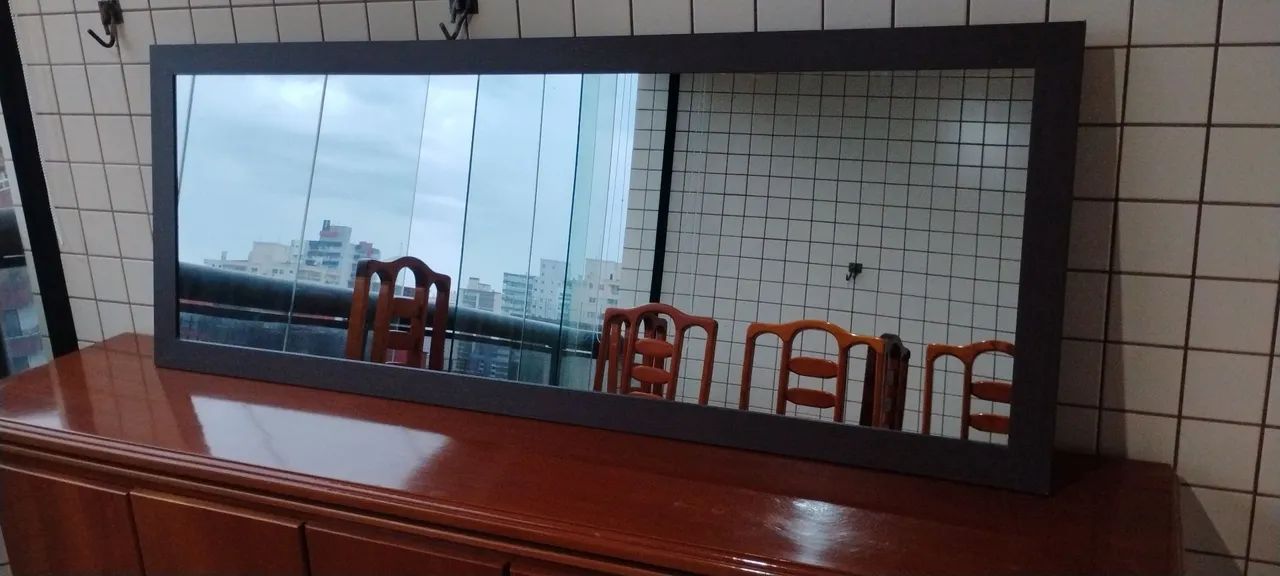 Mesa tampo em vidro 6 cadeiras com buffet e espelho - Foto 3