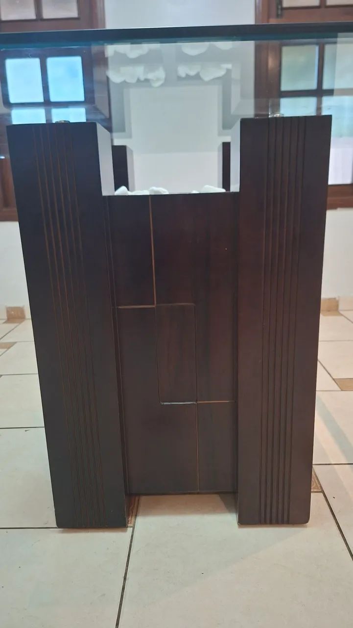 Mesa de Jantar - Vidro e base de madeira - Foto 4