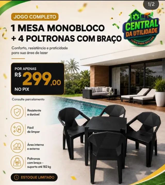 Kit 1 mesa + 4 poltronas Preciosa 
