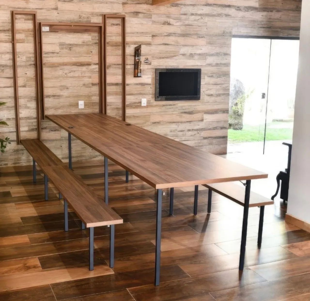 Mesa dobrável embutida com bancos - Foto 2