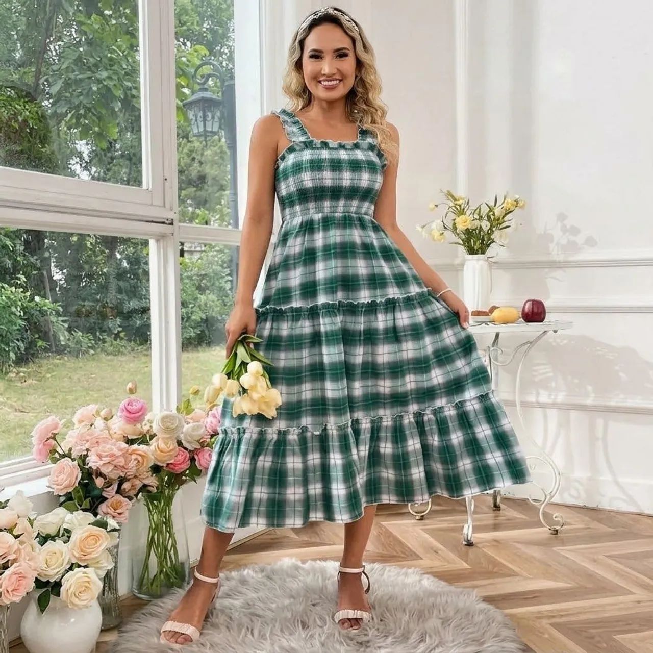 Vestido xadrez verde 