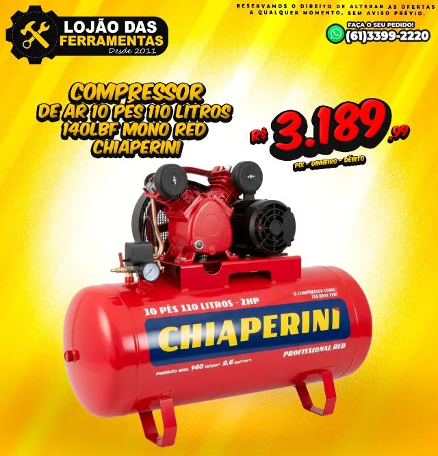 Compressor de Ar 10 Pés 110 Litros 140Lbf Mono Red Chiaperini