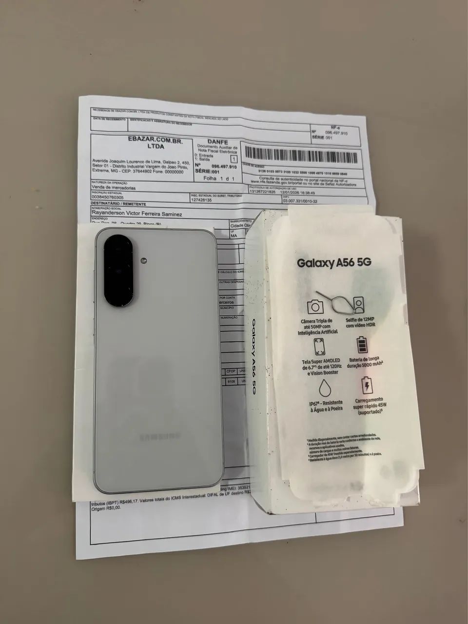 SAMSUNG A56 5G caixa original e acessórios 
