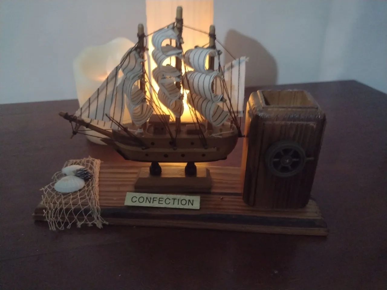 Barquinho manual miniatura porta canetas