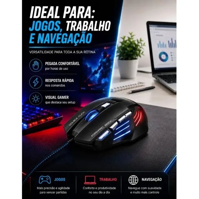 Mouse Gamer USB com 7 Botoes 2400dpi Led Ergonomico - Foto 2