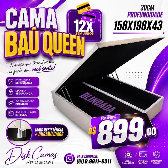 Cama Baú Queen com 30cm de Profundidade - Apenas R$899!