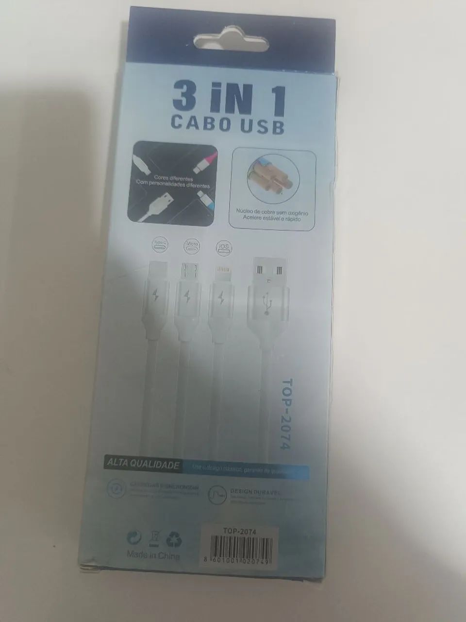 Cabo 3 em 1 Universal 2.4A - iPhone Androide Type C V8 - 120cm