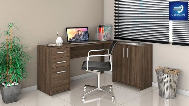 Mesa de Canto em L para Escritório 2 Gavetas 3 Portas - Foto 3