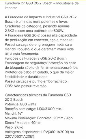 Furadeira Industrial 1/2 POL 800 W GSB 20-2 BOSCH - Foto 2