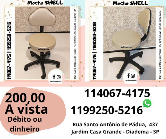 Cadeira mocho Bege (Novo) a gás, esmaltaria, estética, tatuador, odonto