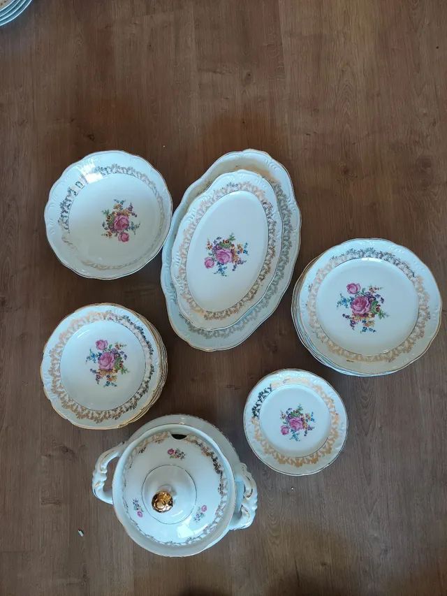 Jogo de jantar porcelana schimidt filete dourado - Foto 5