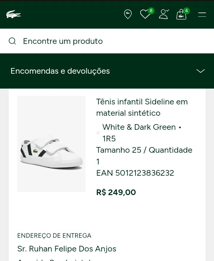 Tênis infantil Lacoste