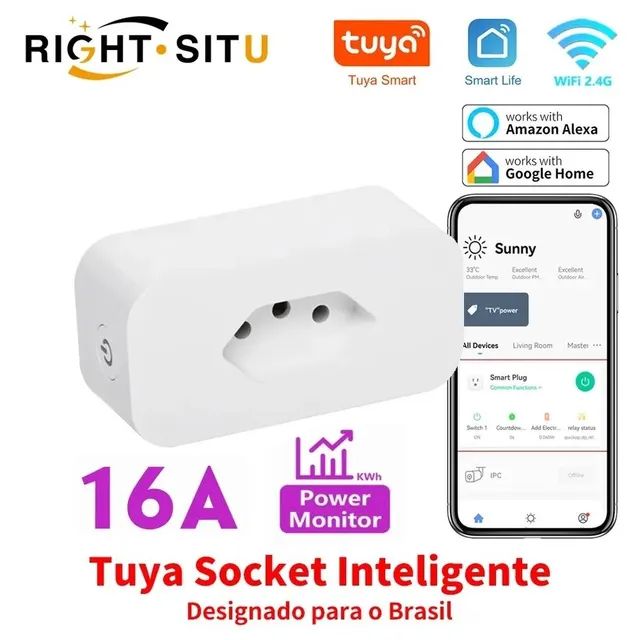 Plugue de Tomada Wifi Tuya, Compatível com Alexa, Controle a distância 