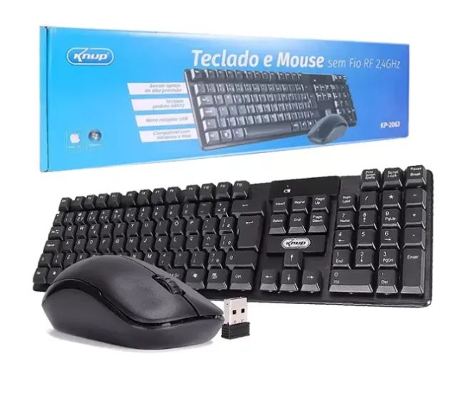 Teclado e Mouse Sem Fio Wireless ABNT2 Knup KP-2063