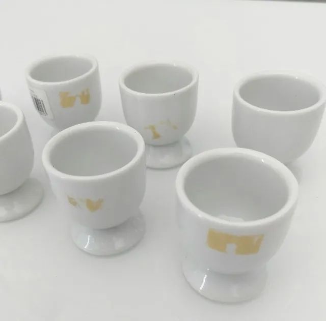 6 Porta Ovo Quente Porcelana Branca Suporte - Foto 5
