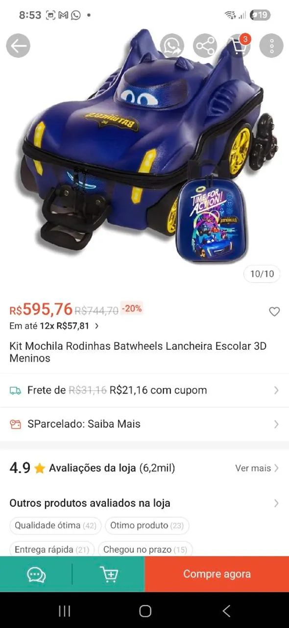 Mochila de rodinhas Batwheels com lancheira - Foto 5