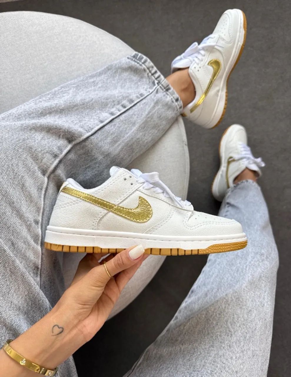 Nike Sb Dunk low Branco/Ouro Feminino Premium