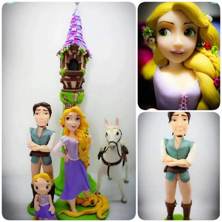 Personagens Rapunzel em biscuit 