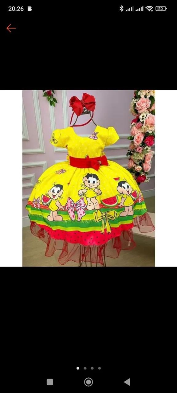Vestido Infantil  e painel e 3 cilindro Festa Menina Magali 