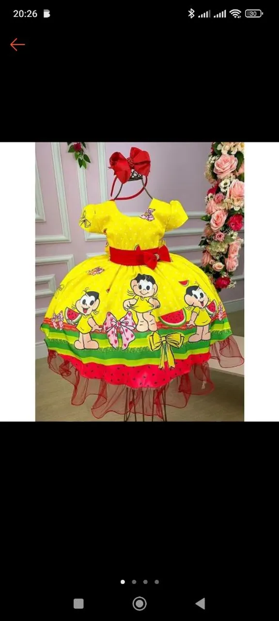 Vestido Infantil e painel e 3 cilindro Festa Menina Magali
