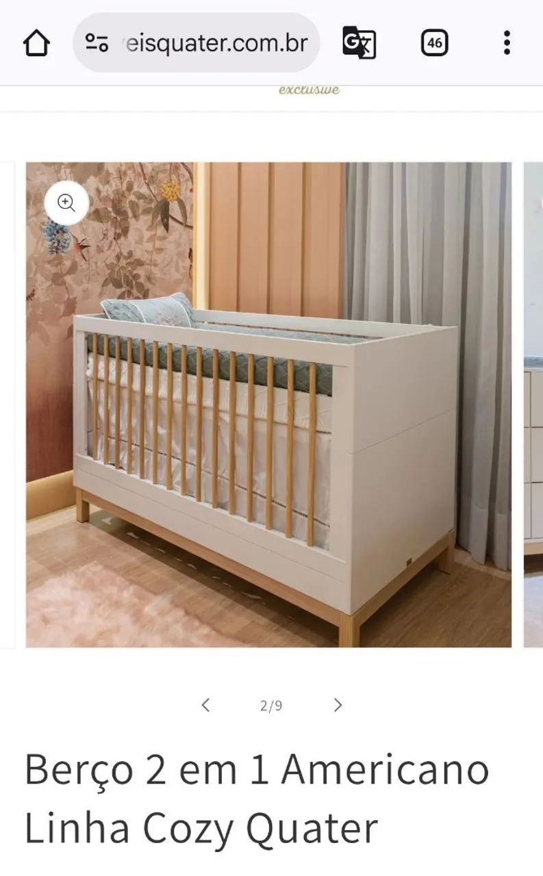 Berço 2 em 1 Americano. Linha Cozy Quater
