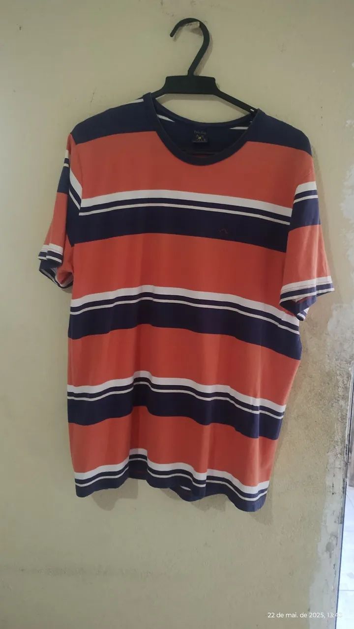 Camiseta listrada laranja e azul - polo play 