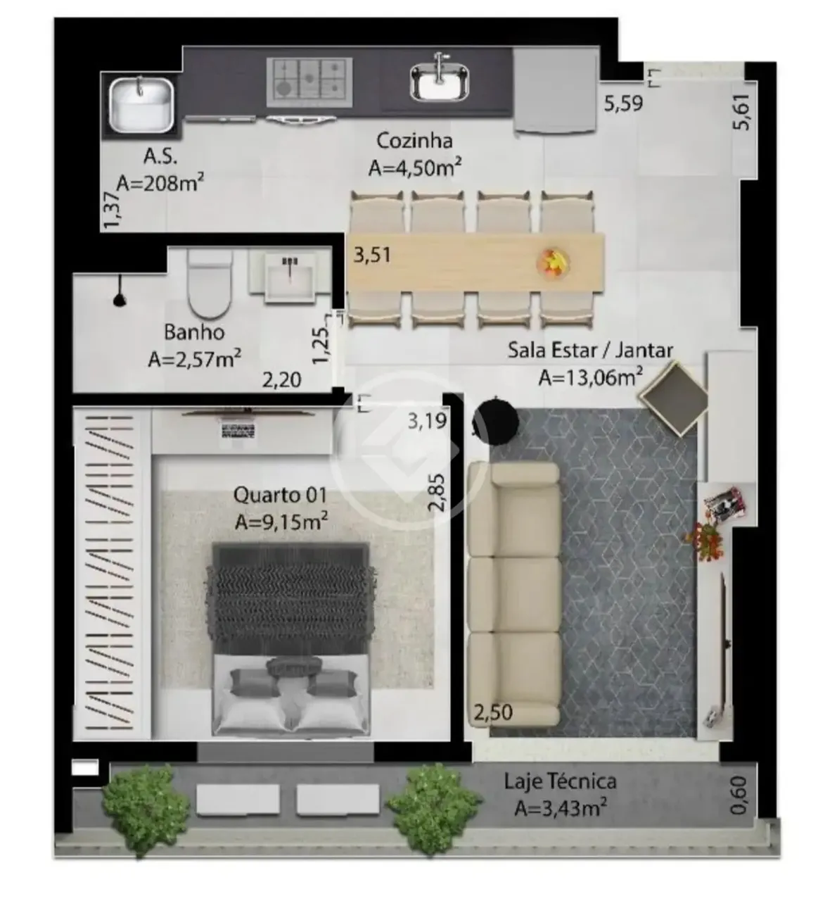 REF: OFFICE2615 Apartamento no Residencial Cult Oxford, sendo 1 quartos com 43m², Goiânia-