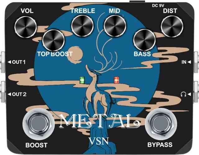 Pedal Guitarra Baixo Rowin Metal Top Boost Saída Fone Vsn Edition