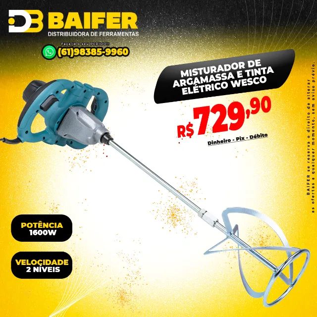 Misturador de Argamassa 1600W Elétrico Wesco