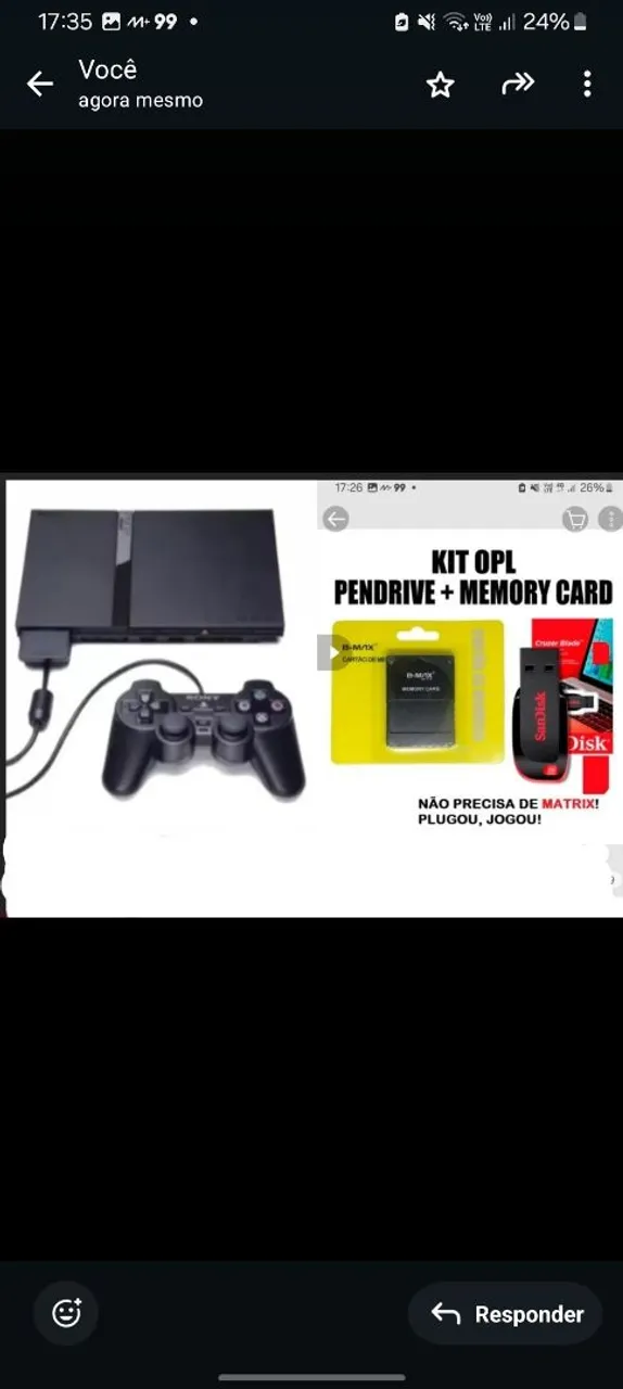 Playstation 2 com 1 controle e memoricard