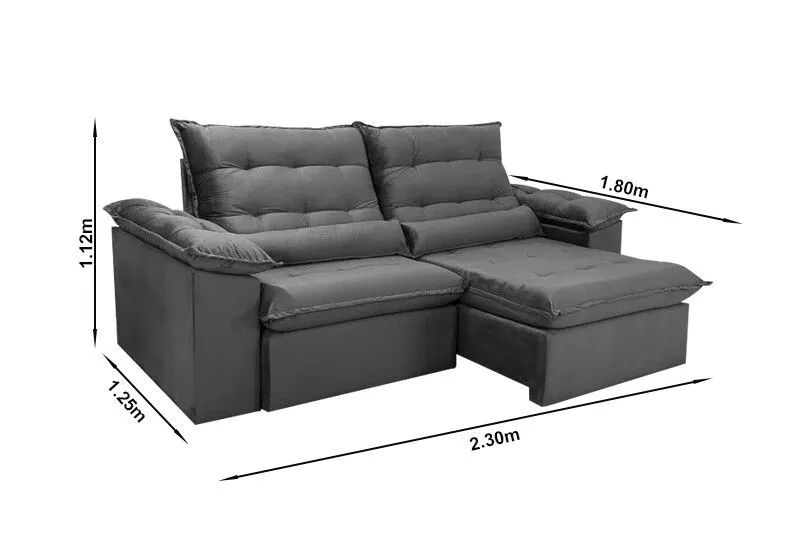 Sofá Retrátil 3 Lugares 230cm Molas Bonnel D28 Veludo Cinza  - Foto 4