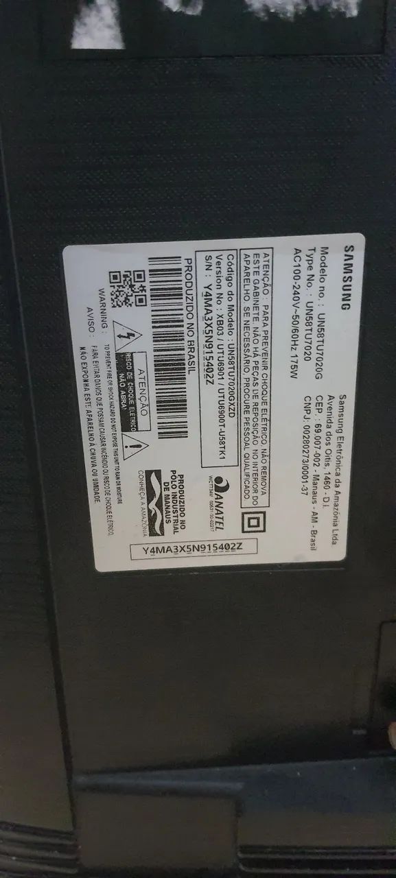 Smart TV Samsung 58" UN58TU7020G com defeito