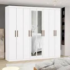 Guarda Roupa Rubi 8Pts 4Gvs com Espelhos Branco Carioca - Entrega Rápida! 