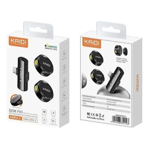 Microfone Duplo Kaidi Tipo C Lapela Kmf4-c Wireless Usb-c P/ Celular Loja Coimbra Entrega