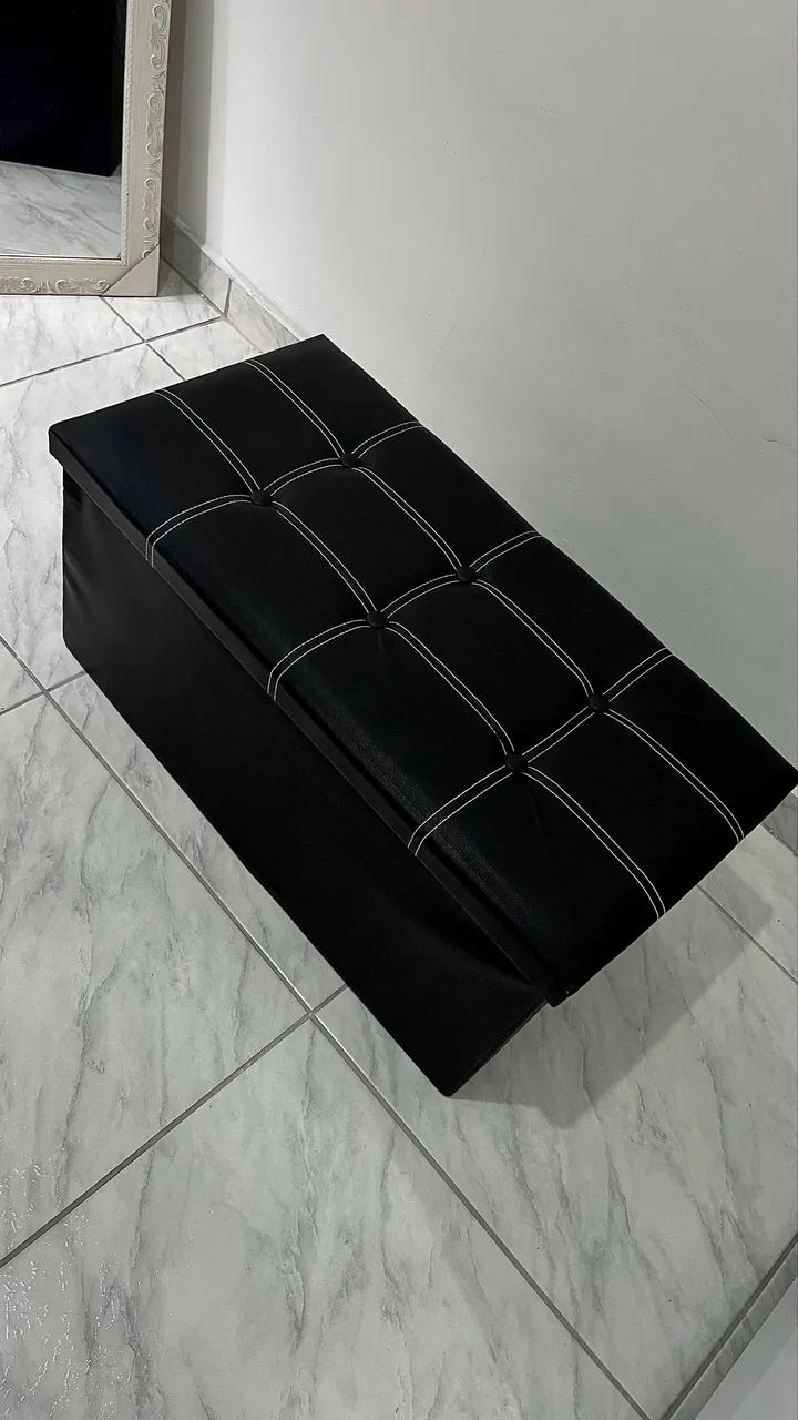 Puff Baú Retangular 78x38x38 preto