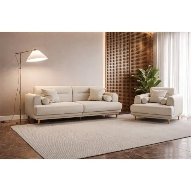 Conjunto Sofá 2,20m + Poltrona Lisboa Encosto Fixo Espuma D28 SuperSofth Com Almofadas Sol - Foto 3