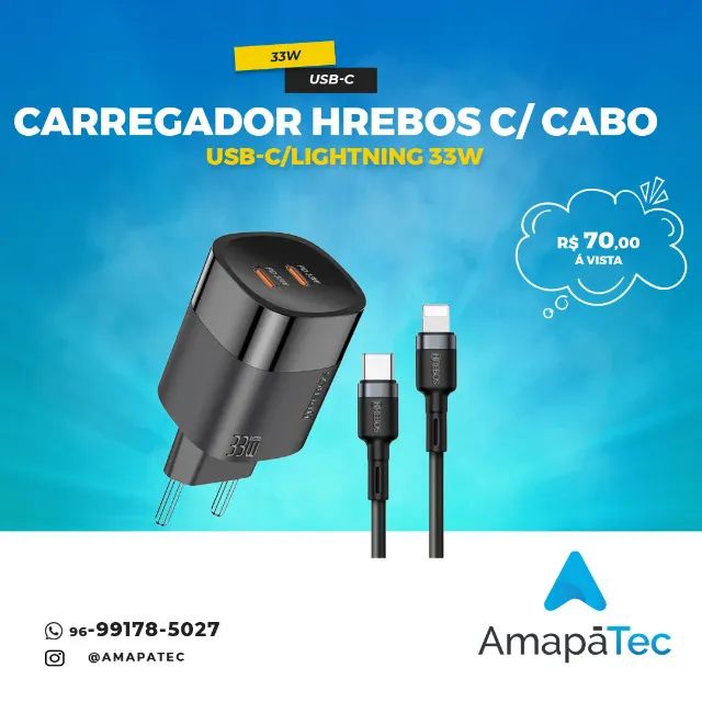 Carregador Hrebos  Usb-c/lightning 33w